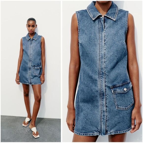 ZARA TRF FITTED DENIM DRESS - Picture 1 of 11